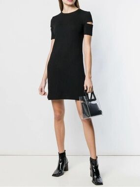 Helmut Lang Wide Rib Knit Dress Black Size L BNWT Minimalist Designer Staple
